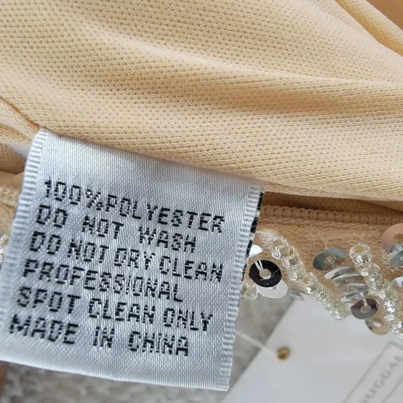 MAC DUGGAL Sleeveless Diagonal Sequined V-Neck Gown Women's 10 Nude Silver - Picture 12 of 15